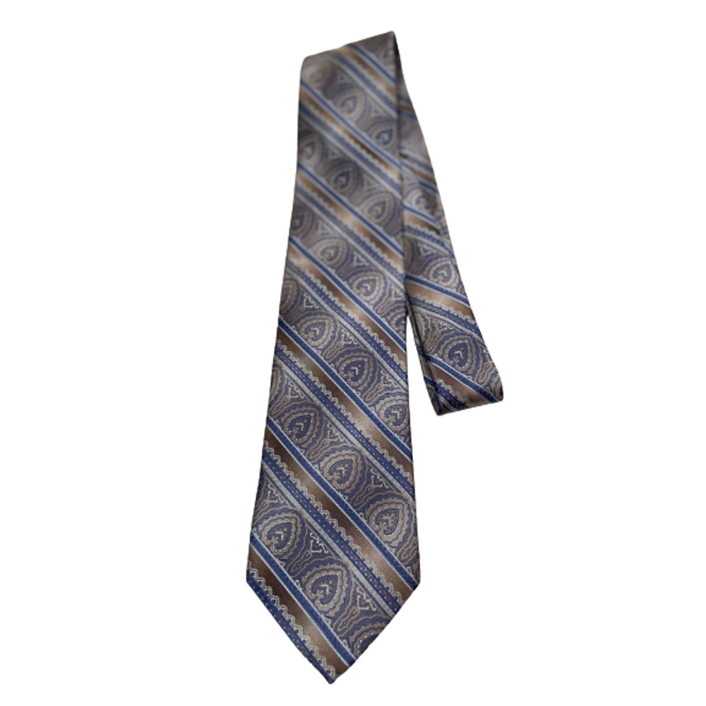 Mario Ferrari Men's 100% Silk Tie Necktie Gold Brown Blue Paisley Damask Pattern